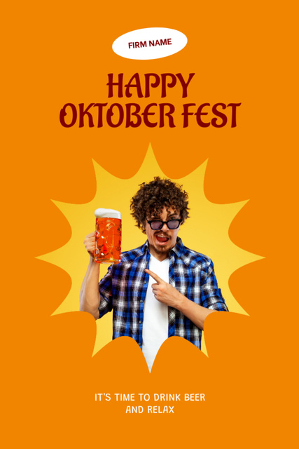 Oktoberfest With Beer And Relax Postcard 4x6in Vertical Design Template