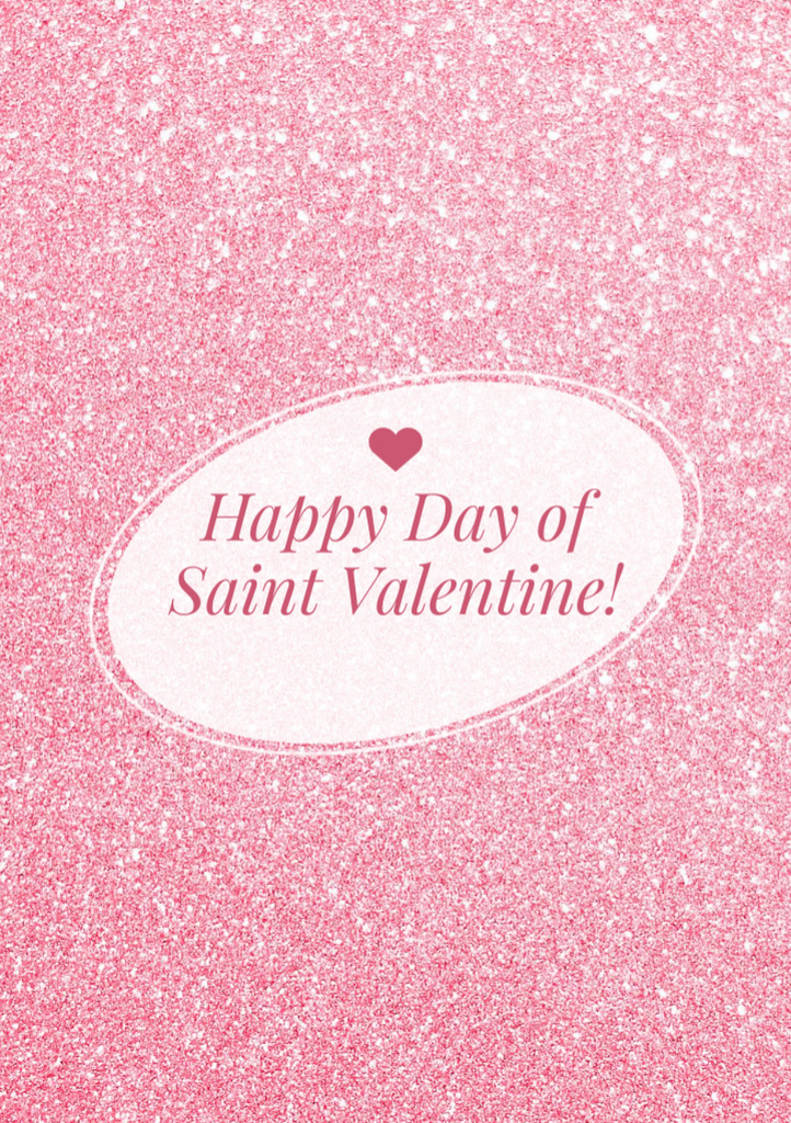St Valentine's Day Greetings In Pink Glitter Postcard A5 Vertical – шаблон для дизайна