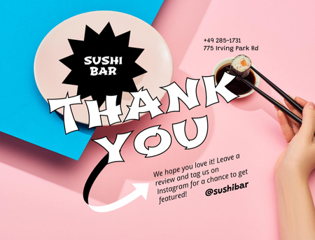 Sushi Bar's Gratitude for Order Thank You Card 4.2x5.5in Design Template