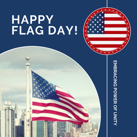 Ontwerpsjabloon van Animated Post van Happy America Flag Day met uitzicht op de stad met wolkenkrabbers