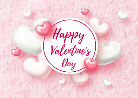 Happy Valentine's Day Greeting with Beautiful Pink and White Hearts Cardデザインテンプレート