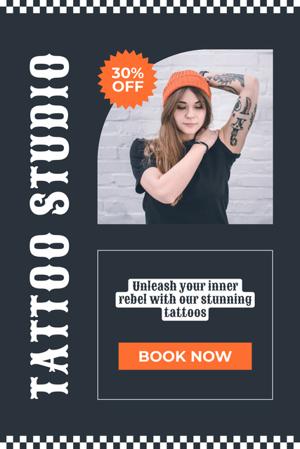 Modèle de visuel Stylish Tattoos In Studio With Discount And Booking - Pinterest