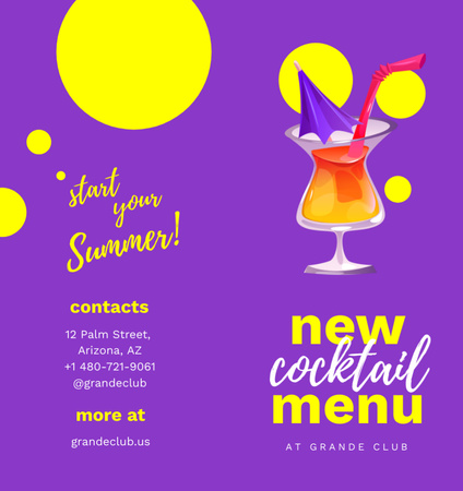 New Cocktail Menu Ad with Glass and Donut Brochure Din Large Bi-fold Design Template