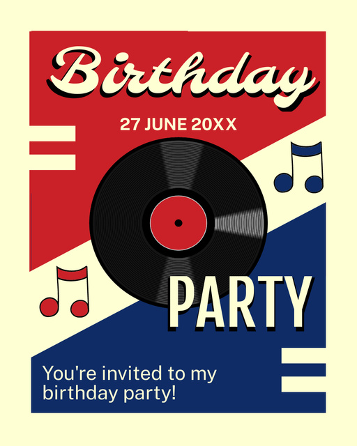 Birthday Party Invitation in a Style of Retro Poster Instagram Post Vertical Πρότυπο σχεδίασης