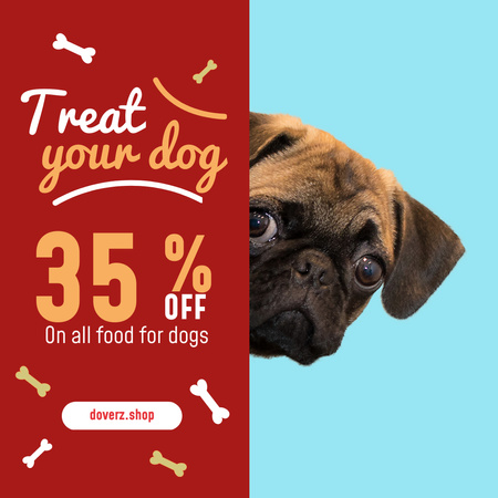 Plantilla de diseño de Venta de comida para perros con cara de pug lindo Instagram 