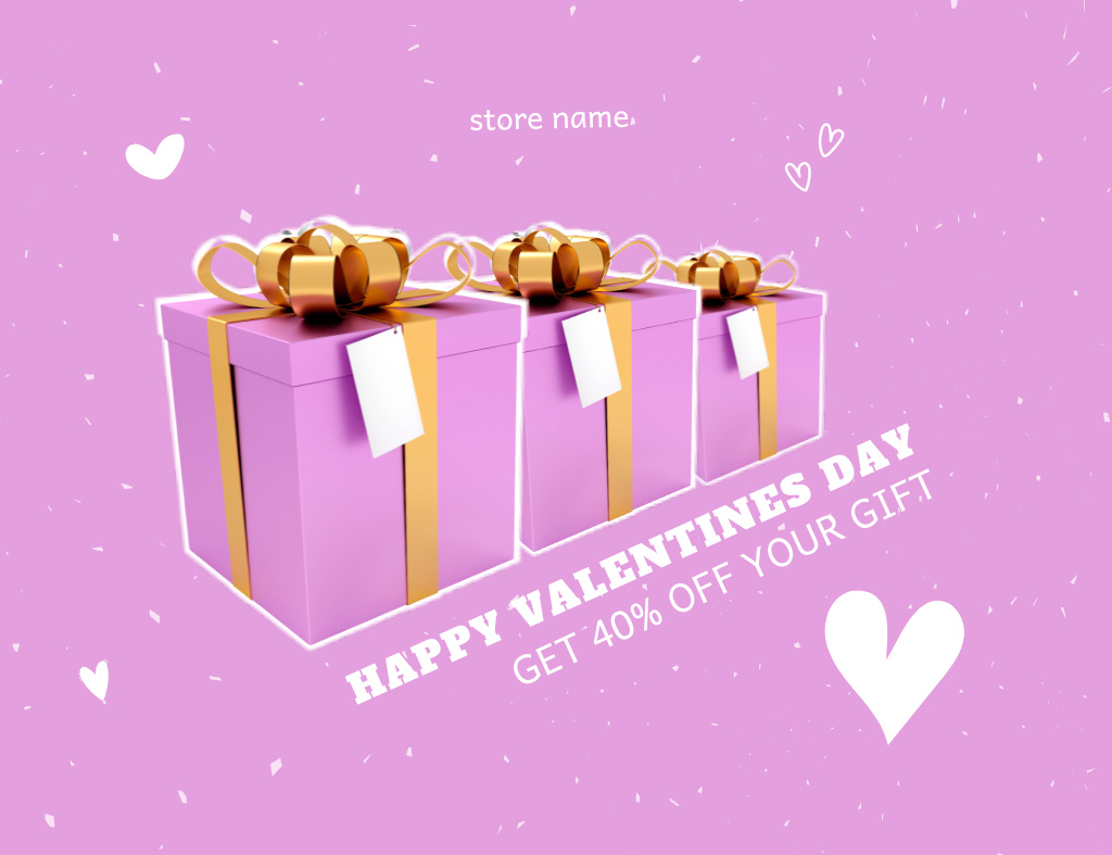 Offer of Discounts on Valentine's Day Gifts in Pink Thank You Card 5.5x4in Horizontal Design Template