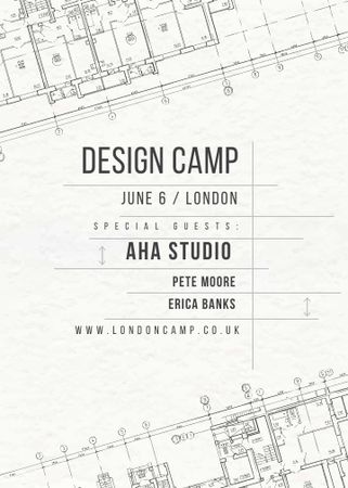 Design camp announcement on blueprint Flayer Modelo de Design
