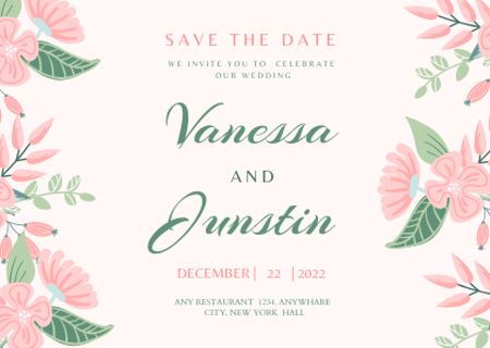 Modèle de visuel Wedding Invitation with Flowers on White - Postcard