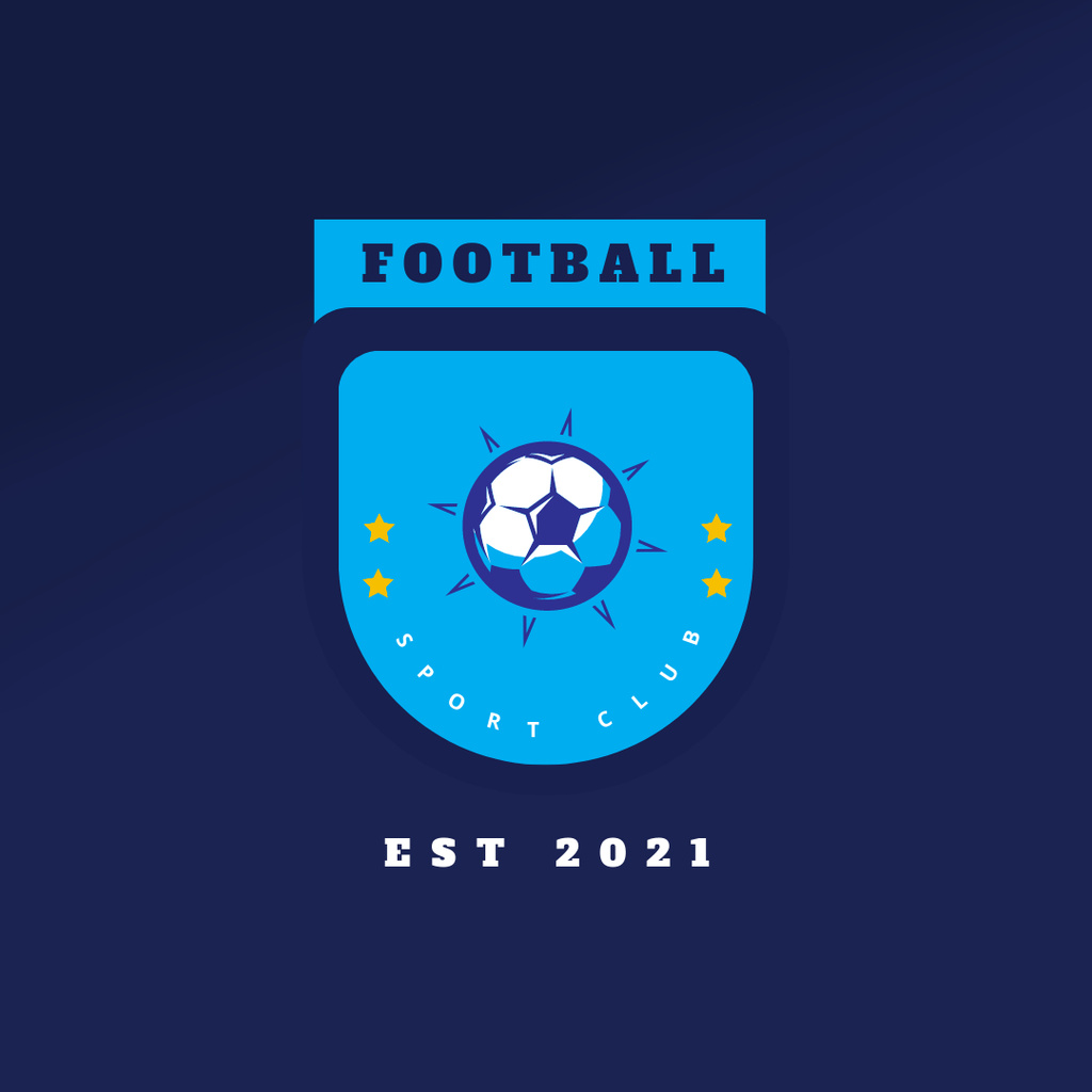 Football Sport Club Emblem with Ball in Blue Logo 1080x1080px – шаблон для дизайна