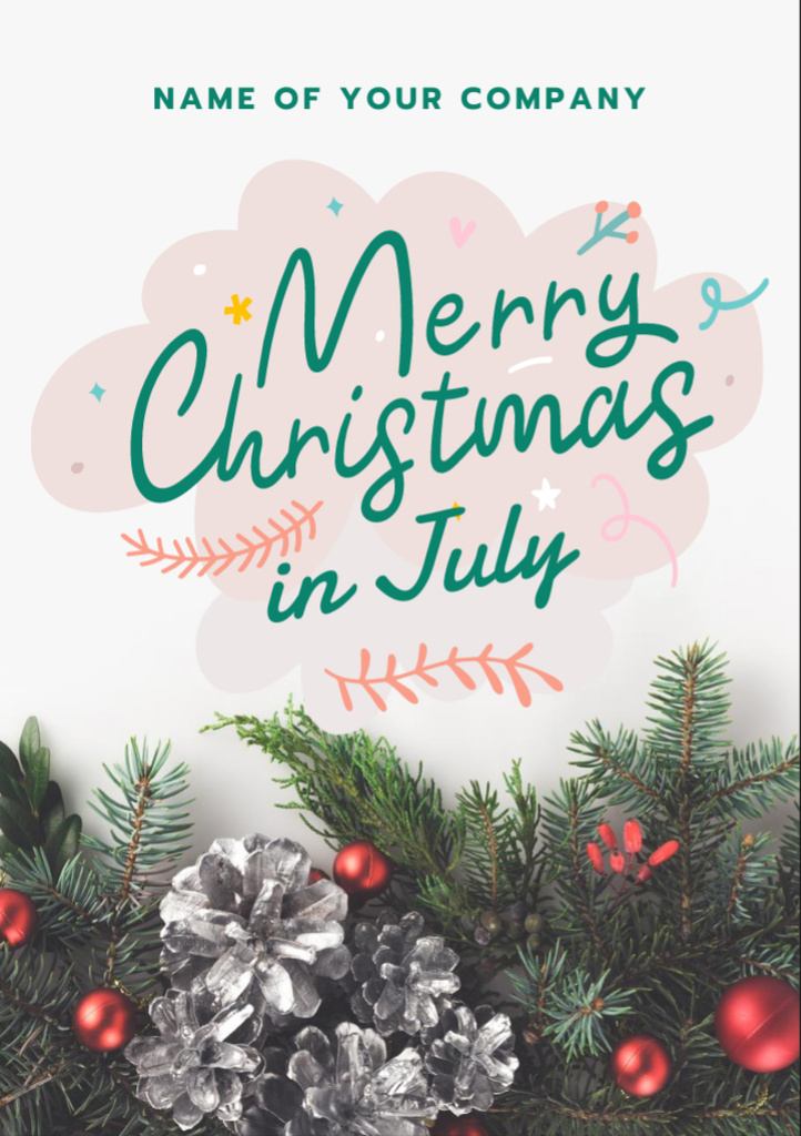 Announcement for the Midsummer Christmas Celebration With Fir Tree Twigs Flyer A7 Design Template