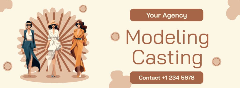 Announcement about Model Casting at Agency on Beige Facebook cover Modelo de Design