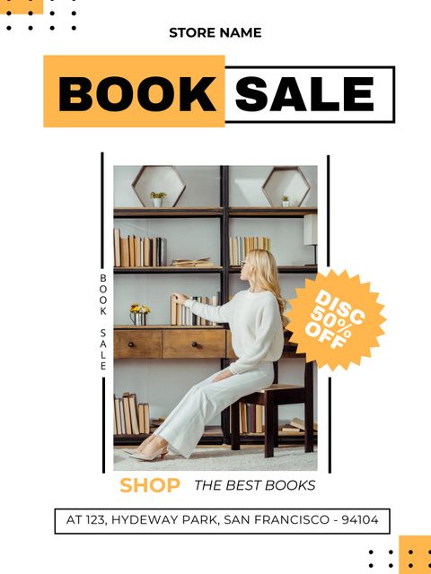Book Sale Ad with Grand Discount Poster US Πρότυπο σχεδίασης