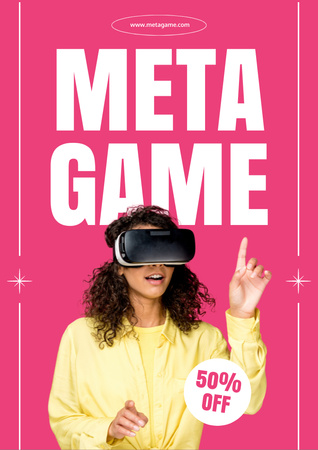 Woman in Virtual Reality Glasses Flyer A4 Design Template