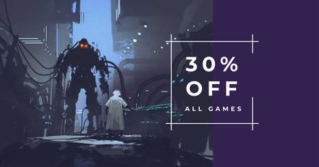 Online Games Offer with Giant Robot Facebook AD Design Template