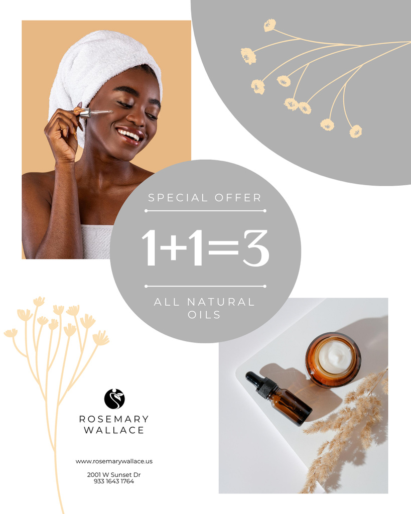 Natural Oils Special Offer with Woman applying Serum Poster 16x20in Πρότυπο σχεδίασης
