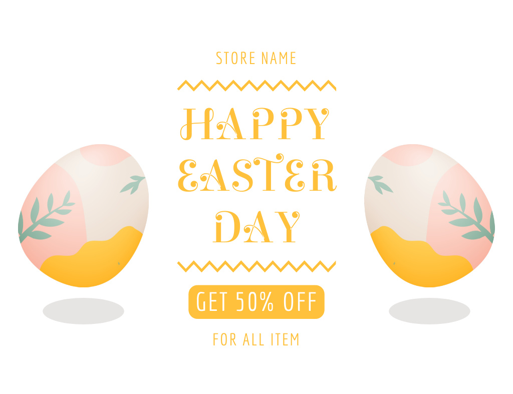 Easter Day Discounts Alert with Painted Eggs Thank You Card 5.5x4in Horizontal Design Template