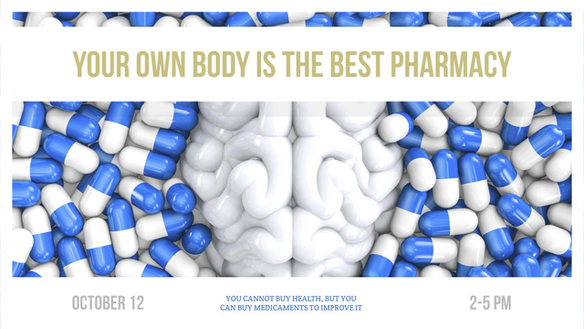 Ontwerpsjabloon van FB event cover van Pharmacy advertisement with brain and pills