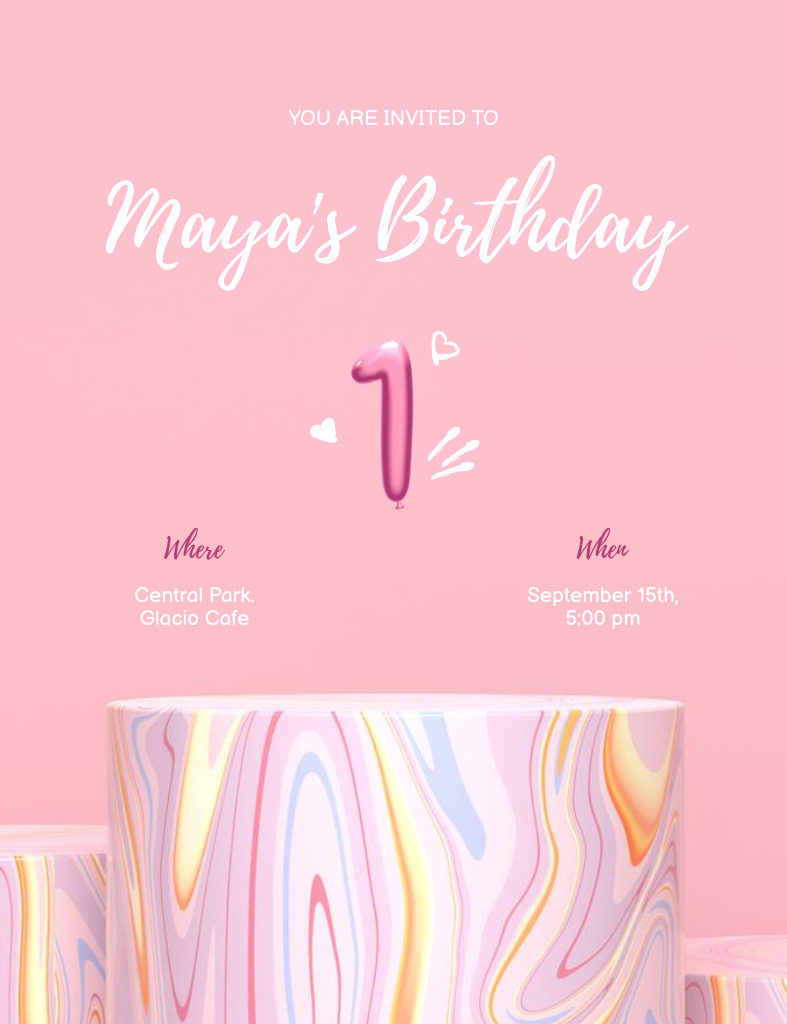 First Baby's Birthday Celebration Announcement on Pink Invitation 13.9x10.7cm tervezősablon