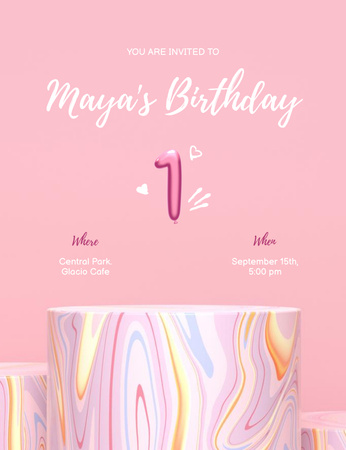 Vuoden ikäisen vauvan syntymäpäivän juhlailmoitus Invitation 13.9x10.7cm Design Template