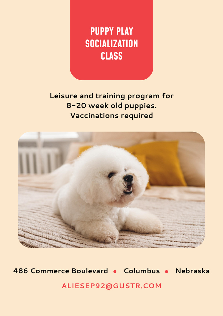 Ontwerpsjabloon van Poster van Puppy Socialization Class Announcement with Cute Dog