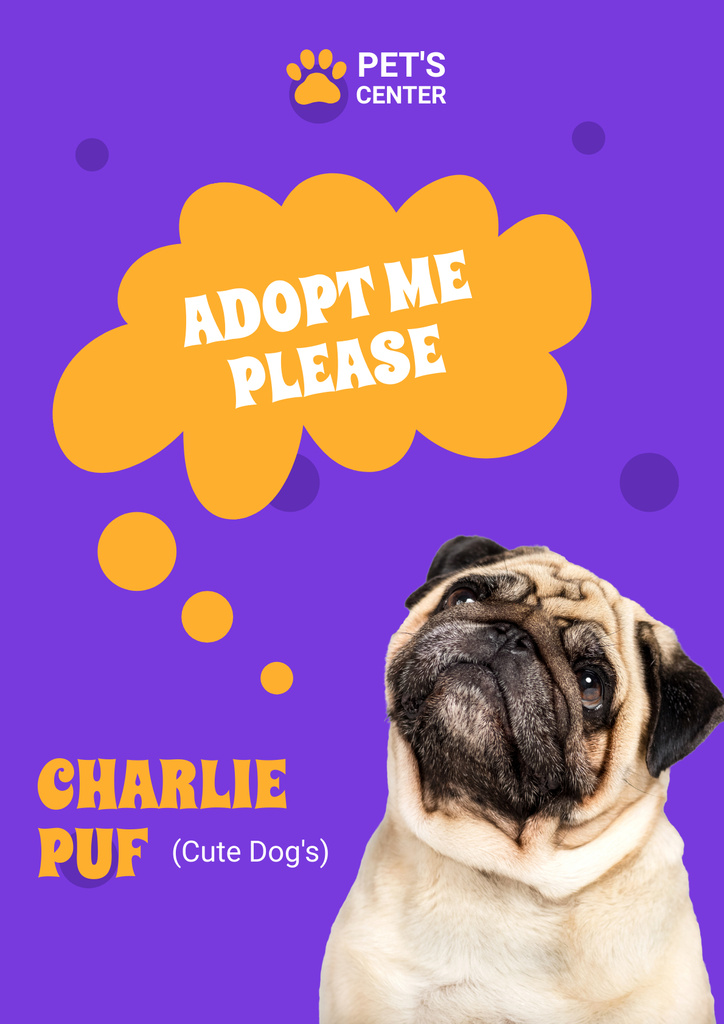 Pets Adoption Club Ad with Pug Poster Πρότυπο σχεδίασης