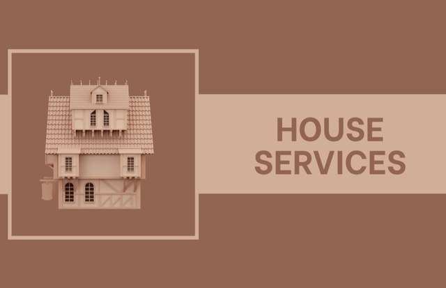 House Services Offer Illustrated with 3d Puzzle on Brown Business Card 85x55mm Tasarım Şablonu