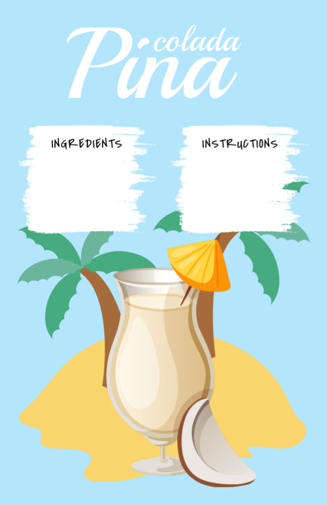 Pina Colada in Glass with Coconuts Recipe Card Πρότυπο σχεδίασης
