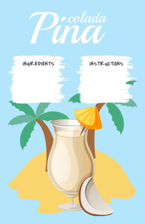 Pina Colada in Glass with Coconuts Recipe Card – шаблон для дизайну
