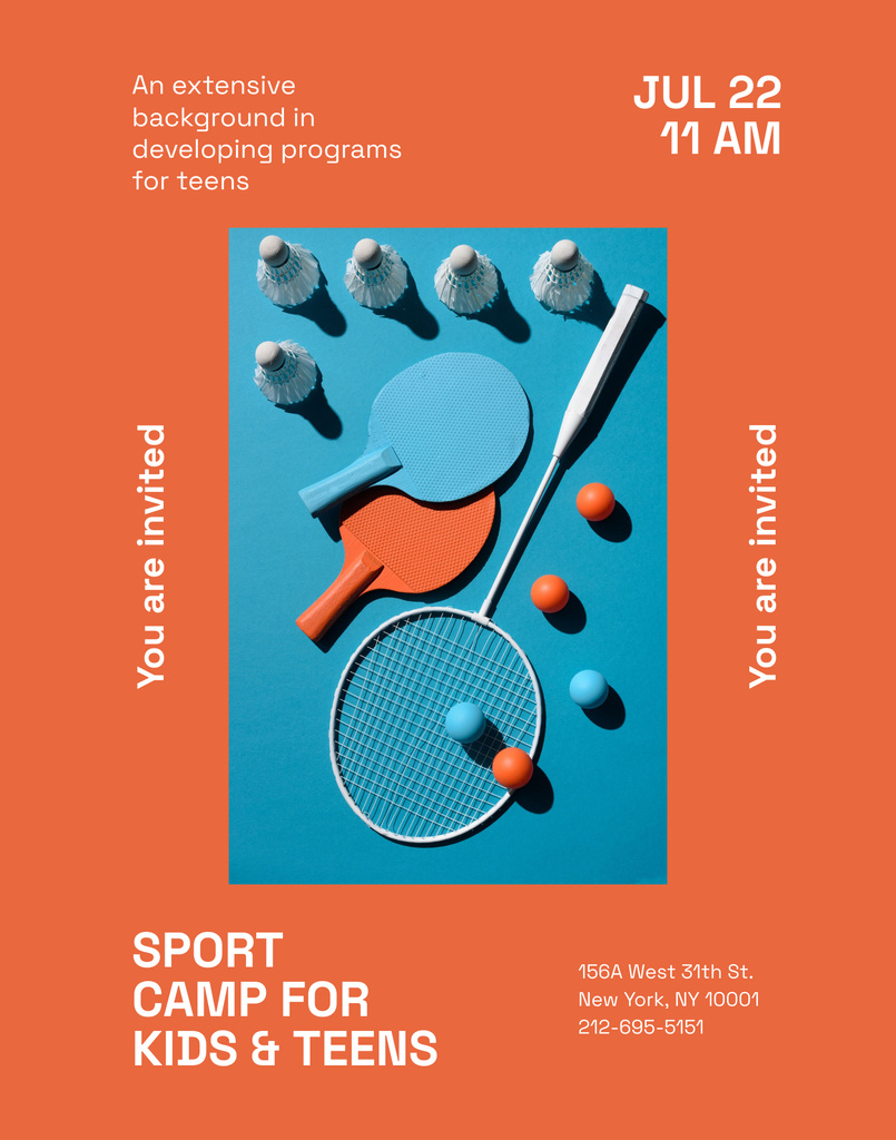 Designvorlage Sport Camp for Kids with Rocket für Poster 22x28in