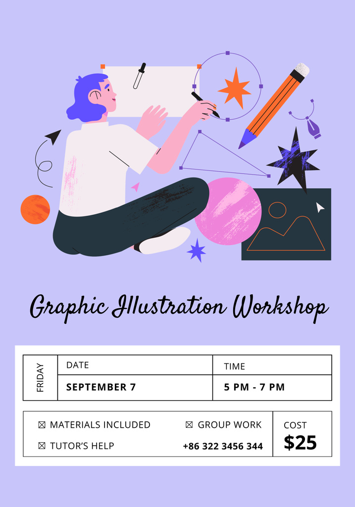 Graphic Illustration Workshop Ad Poster 28x40in Design Template