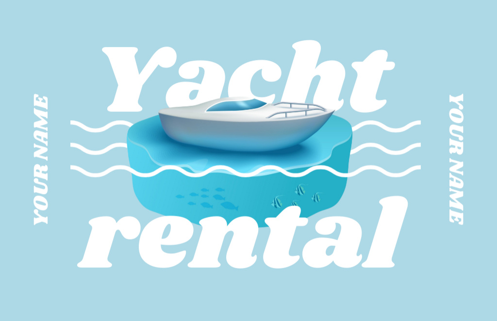 Yacht Rent Offer on Blue Business Card 85x55mm tervezősablon