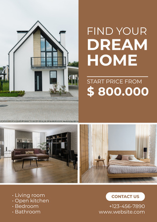 Designvorlage Anzeigenlayout „Traumhäuser zum Verkauf“ mit Fotocollage für Poster