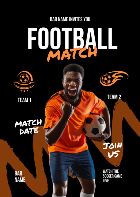 Football Match with Player holding Ball Invitation Design Template