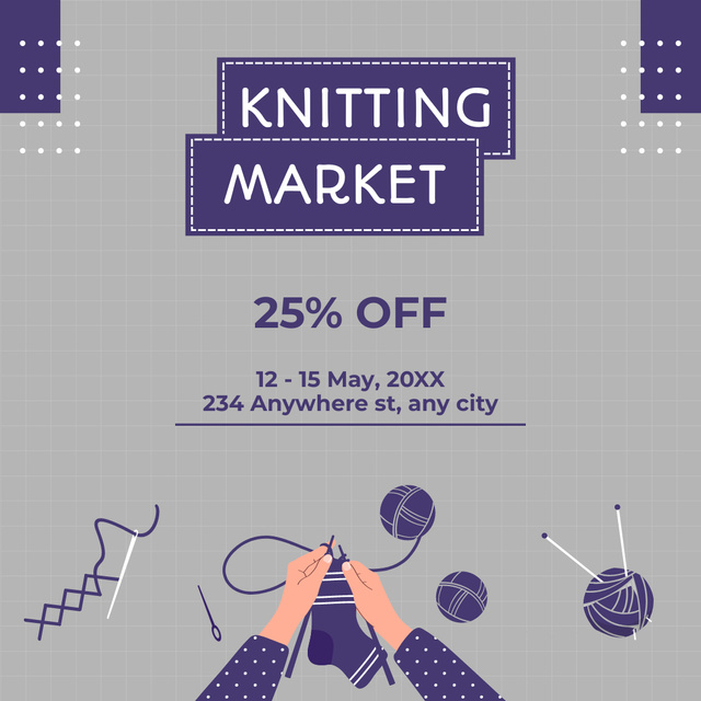 Knitting Market Announcement With Discount Instagram Tasarım Şablonu