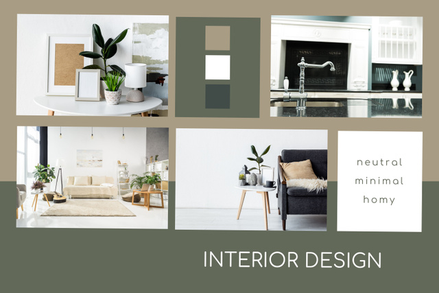 Neutral Minimal Homy Designs in Green and Beige Mood Board Design Template