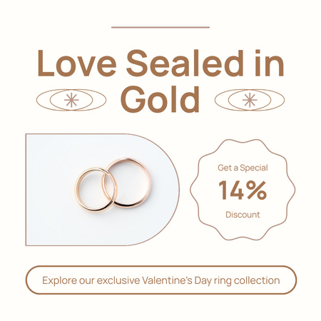 Modèle de visuel Collection de bagues en or avec réduction pour la Saint-Valentin - Instagram