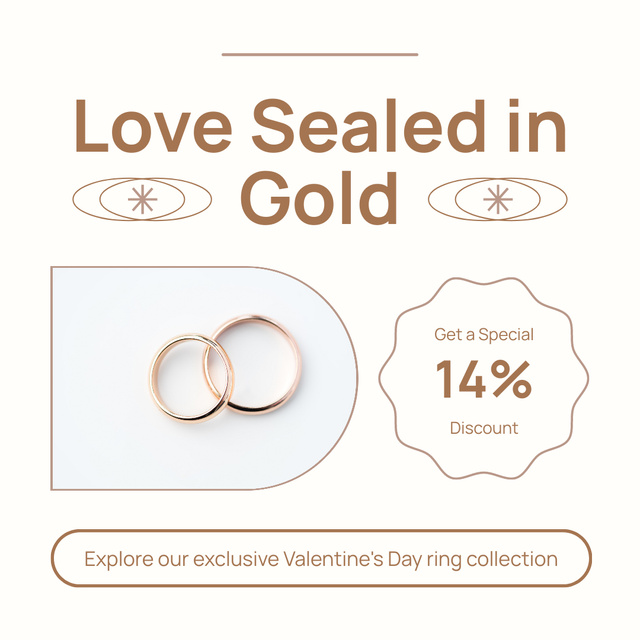 Golden Rings Collection With Discount Due Valentine's Day Instagram Tasarım Şablonu