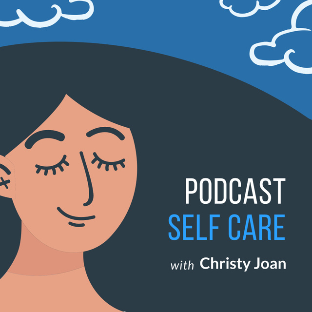 Self Care Podcast Cover with Cartoon Woman Podcast Coverデザインテンプレート