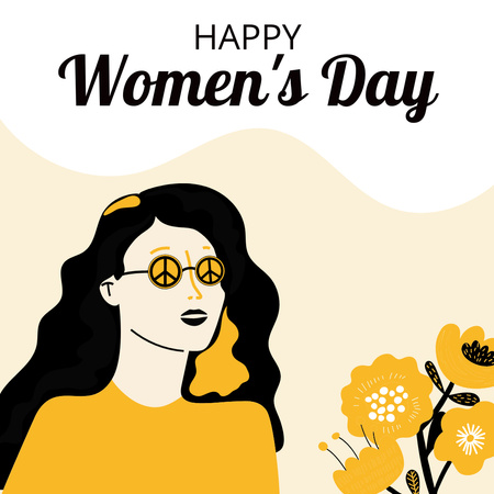 Plantilla de diseño de Saludo del día de la mujer con mujer brillante y flor Instagram 