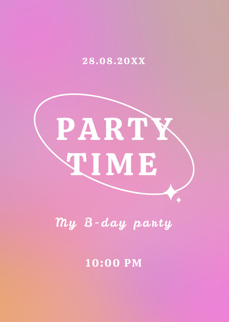 Party Announcement on Pink Gradient Background Flyer A6 Modelo de Design