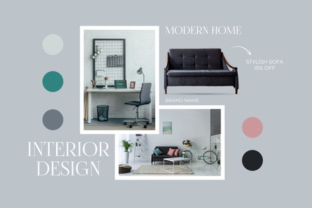 Modern Home Design Collage on Grey Mood Board Design Template