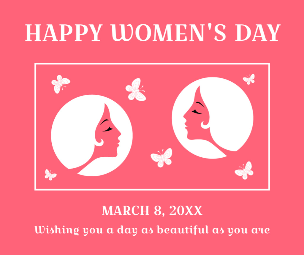 Ontwerpsjabloon van Facebook van Women's Day Greeting with Illustration of Women and Butterflies
