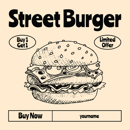 sokak burger reklamı Instagram Tasarım Şablonu