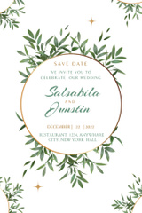 Wedding Event Announcement With Green Leaves Illustration