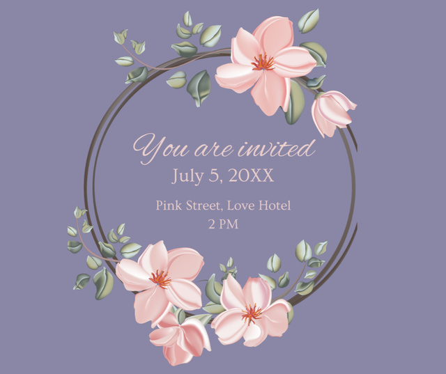 Designvorlage Purple floral illustration invitation für Facebook