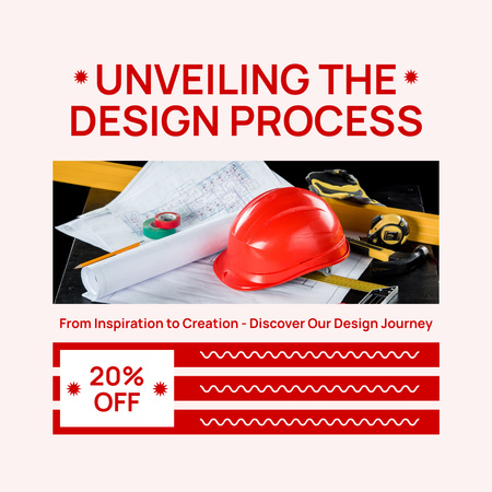 Discount Offer on Architectural Services with Helmet and Blueprints Instagram Design Template