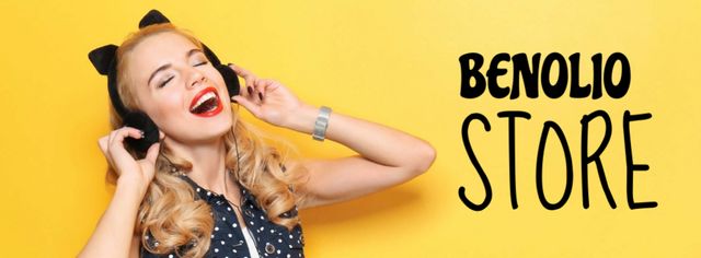 Modèle de visuel Store Sale Woman in Headphones - Facebook cover