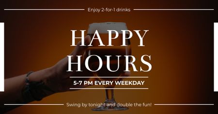 Beer Happy Hour Announcement with Glass in Hand Facebook AD Design Template