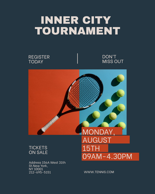 Inner Tennis Tournament Event Announcement with Balls and Racket Poster 16x20in Design Template