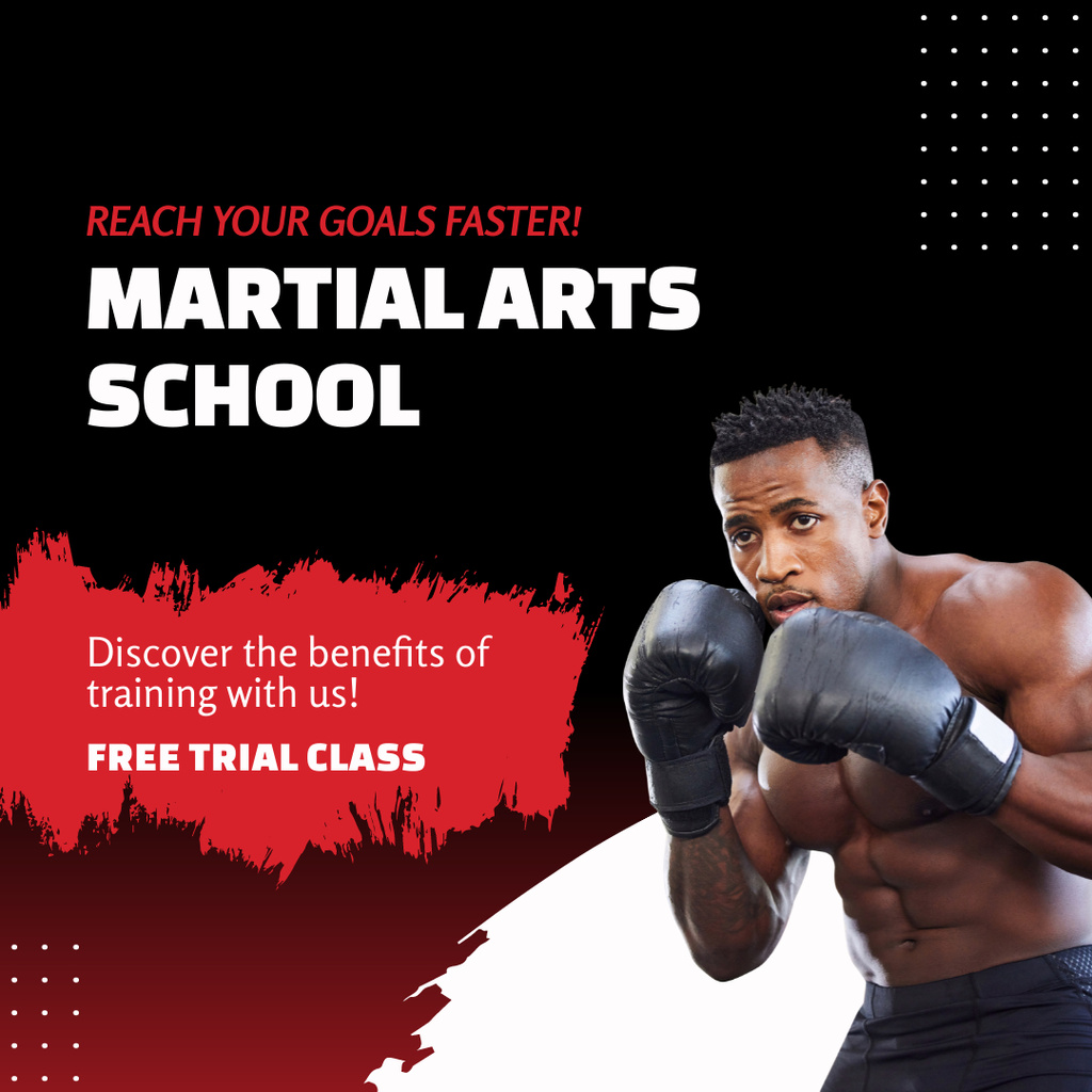 Martial Arts School Promo with Strong Young Boxer Instagram Design Template
